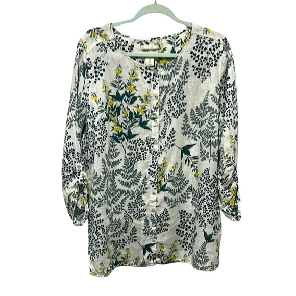 Cynthia Rowley floral button down linen 3/4 sleeve top size 1X - Picture 1 of 7